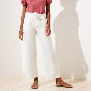 Loft Amazon Linen Blend Wide Leg Tie Band Pants 8